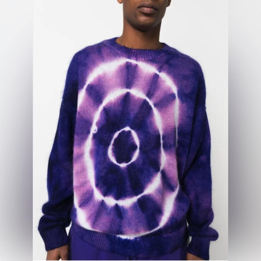 Off-White c/o Virgil Abloh Men’s Purple and White Tie Dye Mohair Blend Sweater